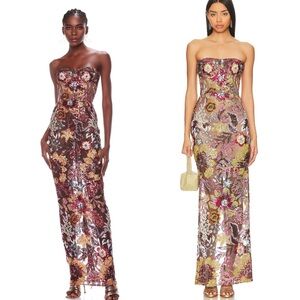 NWOT BRONX AND BANCO DAHLIA MAXI DRESS Floral Strapless Evening Gown